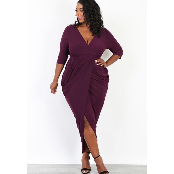 Dresses & Skirts - Curvy Collection Plum Surplice Maxi Dress